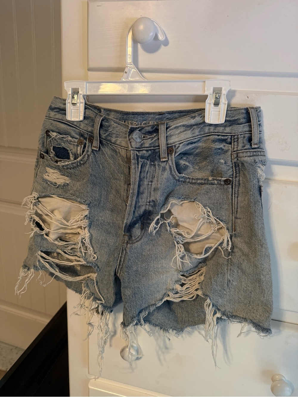 American Eagle Outfitters Light Blue Distressed Denim Shorts
